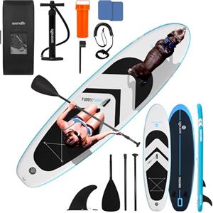 SereneLife SUP Gonfiabile XL, Tavola Sup Extra Larga per Adulti e Animali, Stand Up Paddle Board con Deck EVA Antiscivolo, Design Stabile, Accessori Premium, Capacità 200-220 kg