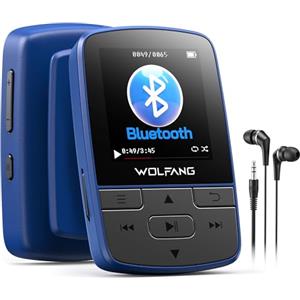 WOLFANG Lettore MP3 con Bluetooth 5.2, clip sportiva, formato mini, peso 28,3 g, radio FM HiF, registratore vocale, auricolari inclusi
