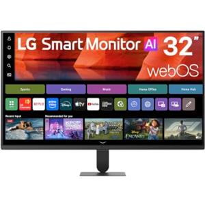 LG Smart Monitor AI 32" Full HD 1920x1080 120Hz, HDR10 Pro, webOS con app di streaming, Wi‑Fi, Bluetooth, AirPlay 2, 2x HDMI, 2x USB, Speaker Stereo 14W