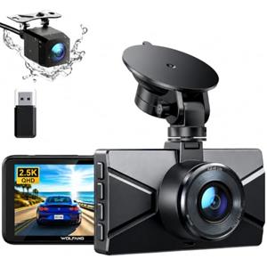 WOLFANG 2.5K Doppia Dashcam, Dash Cam Auto IPS 3" con Grandangolo di 310°, 1440P+1080P FHD Telecamera, Visione Notturna,G-Sensor, WDR, Monitor di Parcheggio, Registrazione in Loop