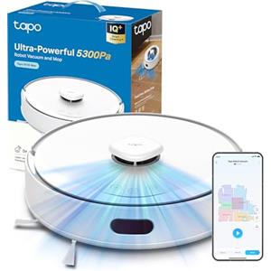 Tapo RV30 Max White Robot Aspirapolvere Lavapavimenti con Mappatura 5300Pa, Doppia Navigazione LiDAR+IMU, Zone No-Go e Muri Virtuali, Controllo APP&Alexa&Google, Arrampicarsi fino a 22mm
