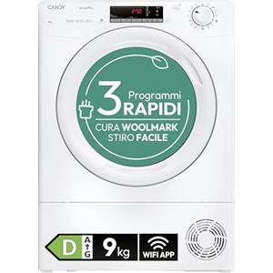Candy Smart Pro Asciugatrice a Pompa di Calore 9 Kg, Classe D, Bianca | Snap&Dry, Woolmark, EasyCase, Wi-Fi, App hOn, Bluetooth, Partenza Ritardata, Design Compatto, CRO EH9N2TE-S