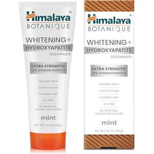 Himalaya Botanique Whitening+ Hydroxyapatite Dentifricio, 10% Idrossiapatite (HA), Menta, senza Fluoro, Rimineralizzazione dal Giorno 7, Vegano, senza Glutine, 85g