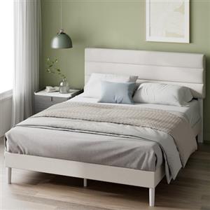 Zinus Piper Letto Alla Francese 140x190 cm Struttura con Testiera - Altezza 30 cm - Giroletto Imbottito con Rete a Doghe in Legno - Facile da Montare - Bianco Sporco