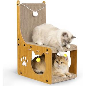 Gimars Tiragraffi per Gatti a Forma di Sedia, Gratta-Gatto in Cartone, Tappetino e Tavola Interattiva con Palline e Tunnel, Protezione Mobili per Gatti da Interno, 42.5 × 29.5 × 63 cm
