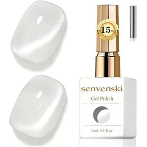 Senvenski Gelatina Vetro Cat Eye Smalto Semipermanente, 15ML Occhi di Gatto Magnetica per Gel Unghie Kit Olografico Glitterato Cristallo Smalti Unghie Salon Home DIY (Bianco Chiaro, 0.5fl oz)