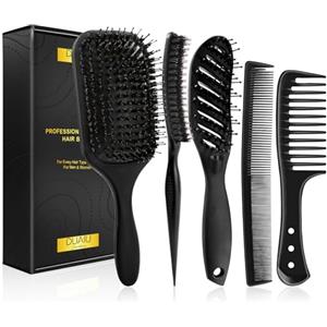 DUAIU 5 PCS Men's Hair Styling Kit, Spazzolino per cuscini a setole di cinghiale, spazzolino ventilato, Spazzola Teasing, pettine dentale ampio e pettine spazzole e pettini