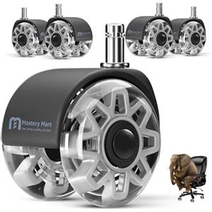 Mastery Mart Set di 5 ruote per sedia da ufficio, ruote da 60 mm, 11 mm x 22 mm, adatto per il 98% di tutte le ruote, non per 1KEA, grigio