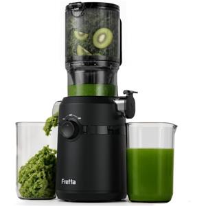 Fretta Estrattore frutta e verdura, apertura 108MM e capacità di 1L estrattore di succo, 200W centrifuga Lenta, 99% nutrienti preservati, senza BPA, facile da smontare e pulire
