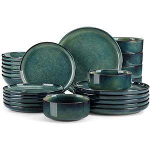 vancasso STARRY Set di Piatti per 6 Persone, Servizio da Tavola 24 Pezzi in Gres - Adatti al Forno a Microonde e Lavastoviglie - Smalto Reattivo Verde