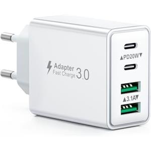 LumFocus Caricatore USB C Presa, 40W 4-Porto Alimentatore USB Multipla Ricarica Veloce Caricabatterie Spinotto Multiplo Carica Spina Rapido Caricatore per iPhone 17 16 15 14 13 12 11 Pro Max Plus,Samsung