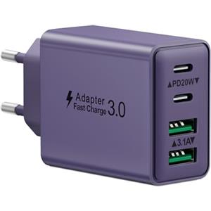 LumFocus Caricatore USB C, 40W 4Porto Rapido Presa USBC Multipla PD Adattatore+ QC Carica Spinotto, Spina Alimentatore USB Caricabatterie per iPhone 17 16 15 14 13 12 11 Pro Max Plus, iPad, Samsung S23 S24