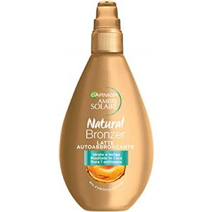 Garnier Ambre Solaire Latte Autoabbronzante Natural Bronzer, Risultato Visibile in 1 Ora, Arricchito con Olio d'Albicocca Nutriente, Formula Vegana, 150 ml