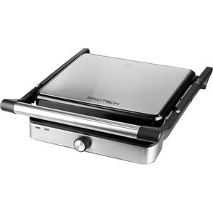 Sinotech Bistecchiera Elettrica e Panino Maker, in Acciaio, Ampie Piastre Antiaderenti 23,5x29,5cm, Coperchio Basculante con Apertura 180°, Vassoio Raccogli Grassi, 2000W