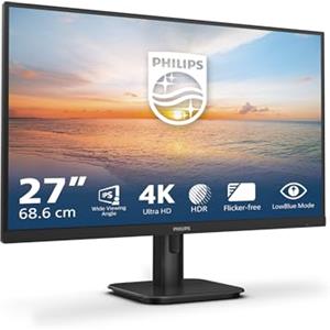 PHILIPS Monitor 27E1N1800A 27 pollici 3840x2160, UHD, 60Hz, IPS Panel, 4ms GtG, Speakers, (HDMI2x 2.0 DP 1x 1.4) HDR10, Nero