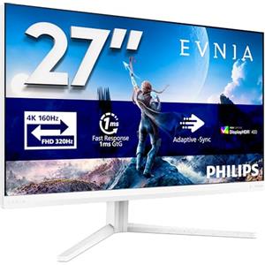 PHILIPS Evnia Gaming Monitor 27M2N5901A 27" 3840x2160@160Hz; 1920x1080@320Hz, dual mode, Fast IPS Panel, 1ms GtG, USB Hub Speakers, Height Adjustment (HDMI2x 2.1) HDR400, G-Sync Comp. Bianco