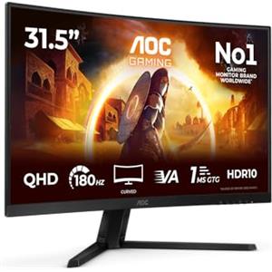 AOC Gaming Monitor CQ32G4VE 32 pollici Curvo 2560x1440, WQHD, 180Hz, Fast VA Panel, 1ms GtG, (HDMI2x 2.0 DP 1x 1.4) HDR10, FreeSync, Nero