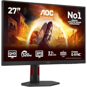 AOC Gaming Monitor Q27G4SRU 27 pollici 2560x1440, WQHD, 320Hz, Fast IPS Panel, 1ms GtG, USB Hub Speakers, Height Adjustment, (HDMI2x 2.1 DP 1x 1.4) HDR400, G-Sync Compatible, Nero