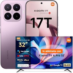 XIAOMI 17T, Smartphone 12+256GB, Display Eye-Care da 6,59" 120Hz, Batteria da 6500mAh(typ), Teleobiettivo Leica 5x, 67W HyperCharge, MediaTek Dimensity 9500, Violet, Garanzia 3 anni TV A PRO 32
