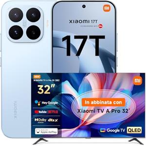 XIAOMI 17T, Smartphone 12+512GB, Display Eye-Care da 6,59" 120Hz, Batteria da 6500mAh (typ), Teleobiettivo Leica 5x, 67W HyperCharge, MediaTek Dimensity 9500, Blue, Garanzia 3 anni TV A PRO 32