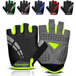 WESTWOOD FOX Guanti da ciclismo per uomo e donna a mezze dita, imbottiti in gel, antiscivolo, per mountain bike, traspiranti, con ammortizzazione degli urti, suola aderente (Pappagallo, S)