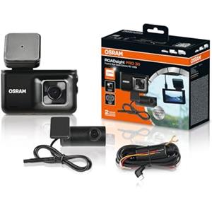 OSRAM ROADsight PRO 30 Dash Camera - Anteriore e Posteriore, 1296p Full HD, Schermo IPS da 3", 140° e 120°, sensore G, 30 fps, modalità parcheggio, Funzione HDR, Slot per Scheda Micro SD bloccabile