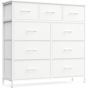SONGMICS BELLAH Collezione - Cassettiera Camera da Letto, Mobile con Cassetti, Acciaio, Cabina Armadio Ingresso Soggiorno, 9 Cassetti, Moderno, Bianco Nuvola e Bianco Neve LGS324WH01