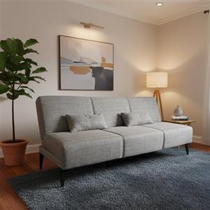 DMORA - Divano letto 3 posti Hugo, Sofà in tessuto, Divano con apertura click-clack, Con cuscini, 190x70h80 cm, Grigio