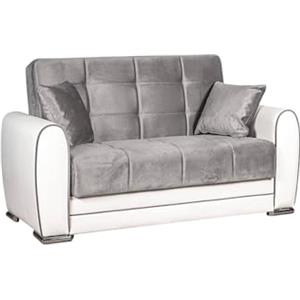 Dmora - Divano Letto con penisola Pablito, Divano Contenitore Reversibile in Ecopelle e Tessuto, Sofà Apertura Click-clack, 163x84h91 cm, Bianco e Grigio