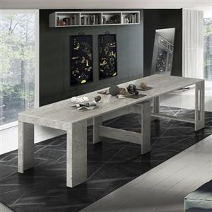 Dmora - Consolle allungabile Martino, Consolle allungabile fino a 12 posti, Tavolo con portallunghe, 100% Made in Italy, cm 51/300x90h77, Cemento