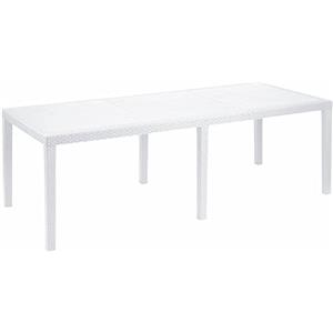 Dmora - Tavolo da esterno Roma, Ripiano rettangolare allungabile da pranzo, Tavolo da giardino estensibile effetto rattan, 100% Made in Italy, 150/220x90h72 cm, Bianco