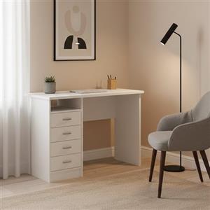 Dmora - Scrivania Rachel, Scrittoio multiuso, Tavolo per ufficio porta PC, Piano di lavoro, 110x45 h76 cm, Bianco