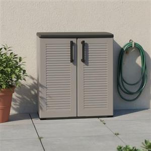 Dmora - Armadio da esterno Mol, Mobile balcone multiuso, Armadietto outdoor a 2 ante, 100% Made in Italy, 68x37h84 cm, Finitura righe, Grigio e Nero
