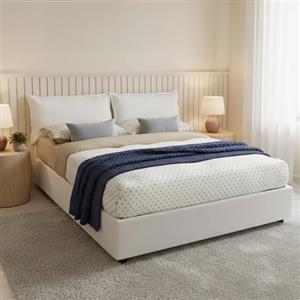 Talamo Italia - Letto matrimoniale Jasmine, Letto contenitore con rivestimento in ecopelle, 100% Made in Italy, Apertura frontale, con materasso Cm 160x200 incluso, Bianco