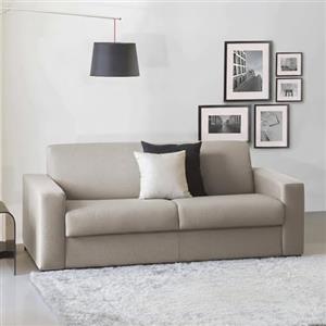 Dmora Talamo Italia - Divano letto 2 posti Algisa, Sofà Soggiorno con apertura girevole in tessuto imbottito, Braccioli slim, 100% Made in Italy, Cm 180x95h90, Tortora