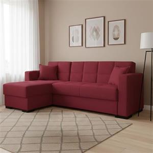 Dmora Divano Letto con penisola Fernando, Divano ad Angolo Reversibile, Sofà Contenitore da Soggiorno con Chaise Longue e 2 Cuscini, 230x150h81 cm, Rosso