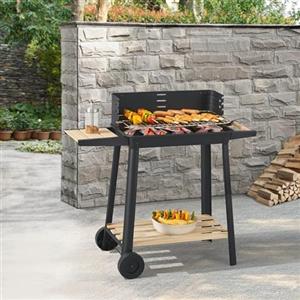 casa.pro Barbecue Portatile a Carbonella Carrello BBQ in Acciaio con Frangivento Griglia Regolabile in Altezza e Ripiani in Bambù 78 x 86 x 30 cm