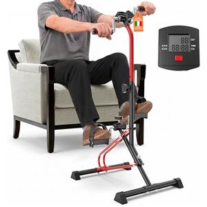 Kiseely Pedaliera per Braccia e Gambe da Divano e Poltrona con Schermo LCD, Mini Bike Ginnastica Passiva Cyclette Manubrio Display Bici da Camera Casa Home Gym (Rosso BG1)