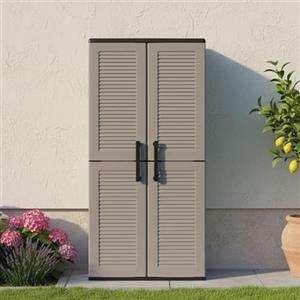 Dmora - Armadio da esterno Clavier, Mobile da balcone, Armadio multiuso con ripiani, 100% Made in Italy, 68x37h163 cm, Grigio e Nero, Finitura righe