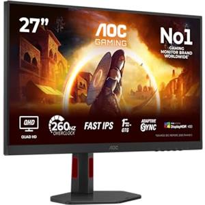 AOC Gaming Monitor Q27G4ZR 27 pollici 2560x1440, WQHD, 260Hz, Fast IPS Panel, 1ms GtG, Speakers, Height Adjustment, (HDMI2x 2.0 DP 1x 1.4) HDR400, G-Sync Compatible, Nero