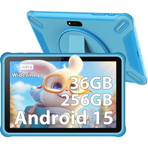 PIXGOOD Tablet per bambini 10 pollici, 36 GB di RAM 256 GB di ROM (espandibile con SD), Android 15.0, controlli parentali, schermo HD IPS, 5MP+2MP, WiFi, Bluetooth, tablet per l'istruzione (Blu)