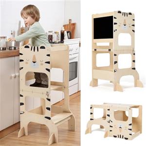 labebe torre montessoriana bambini,multifunzionale torre montessoriana pieghevole in legno, 3 in 1 Torre di apprendimento per bambini trasformabile con lavagna-tigri