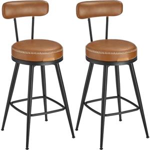 VASAGLE EKHO Collezione - Sgabelli Cucina Girevoli a 360° Set da 2, Sgabelli da Bar con Schienali, Rivestimento con Cucitura, Moderno di Metà Secolo, Altezza 65 cm, Marrone Caramello LBC089K01