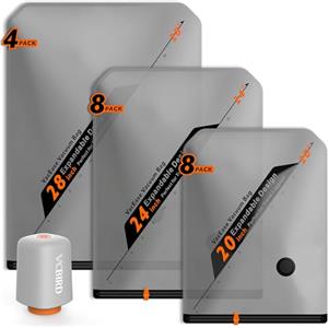 Vacbird Sacchetti Sottovuoto Vestiti Con Pompa Sottovuoto Senza Fili, 20 Pezzi (8 * 40x54cm, 8 * 47x64cm, 4 * 54x74cm), Buste Sottovuoto Vestiti Salvaspazio - Ideali per Viaggi e Organizzare Bagagli