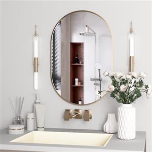 NEUWEABY Specchio ovale da bagno a forma di capsula da bagno, 61 x 91 cm specchio da parete, grande specchio moderno con cornice in metallo dorato, decorazione per ingresso, camera da letto