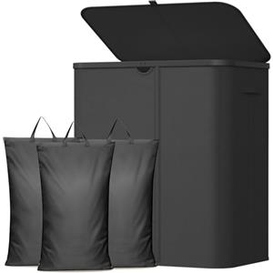 Lifewit Cesto Portabiancheria, Cesta Panni Sporchi con coperchio, Laundry Basket con Plastica Manici, Porta Biancheria Sporca per Bagno, Lavanderia, Camera da Letto, 165 L, Nero