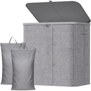 Lifewit Cesto Portabiancheria, Cesta Panni Sporchi con coperchio, Laundry Basket con Plastica Manici, Porta Biancheria Sporca per Bagno, Lavanderia, Camera da Letto, 140 L, Grigio Chiaro