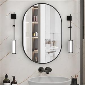 NEUWEABY Specchio da bagno ovale, Specchio ovale da parete per vanità, 50x75cm Nero Specchio da bagno per lavabo, Capsula da parete, Specchio in metallo per decorazione