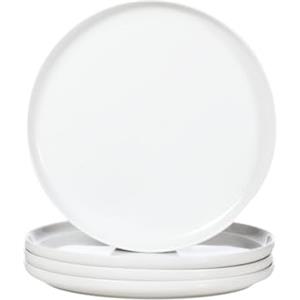 WishDeco Set di 4 Piatti Piani, Piatti Pizza Ceramica 27 cm, Piatto Moderni Bianchi, Piatto da Portata Grande, Servizio Plate Rotondi per Insalata, Pasta, Bistecca, Panino