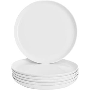 WishDeco Set di 6 Piatti da Tavola, Servizio di Piatti Piani 23 cm, Piatto Porcellana Bianca, Piatti da Portata per Insalata, Pasta, Pizza